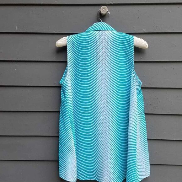 Notations Blue White Stripe Sheer Sleeveless Button Down Blouse size Medium - Picture 8 of 10